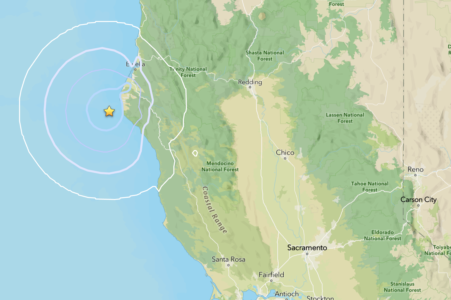 Two earthquakes strike off Northern California coast within a minute