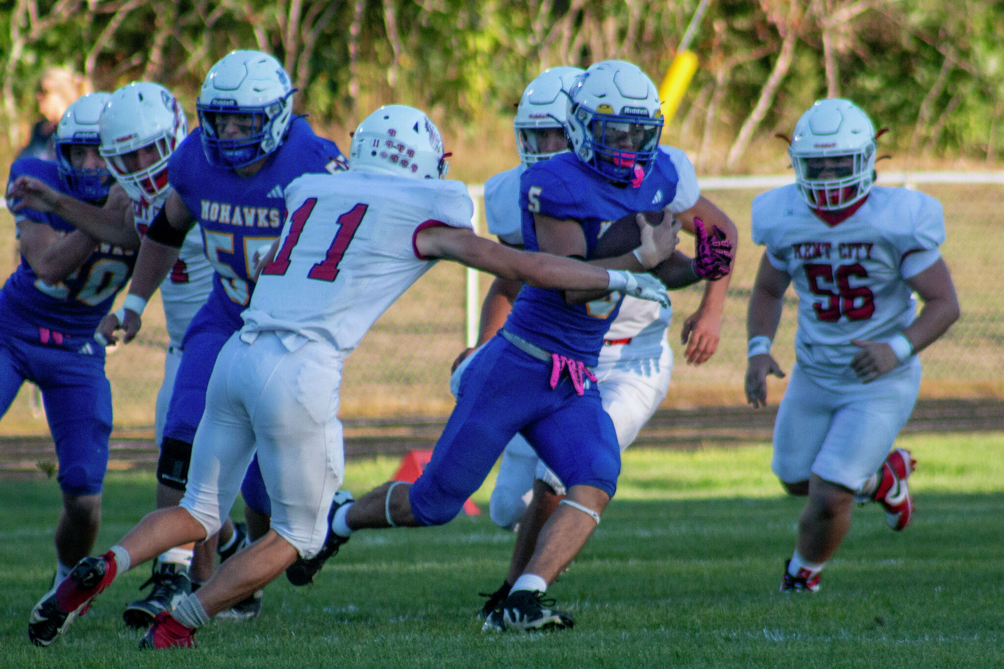 Morley Stanwood's new single-wing offense generated consistent rushing success, but five turnovers—three in the red zone—proved costly in a 30-0 loss to Kent City.