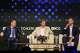 FILE - Eric Trump, Executive vice president of The Trump Organization, from right, speaks as co-founder of World Liberty Financial Zach Witkoff and founder of TRON Justin Sun look on during Token 2049, a Crypto event, in Dubai, United Arab Emirates, May 1, 2025.