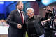 Salesforce CEO Marc Benioff, left, interacts with Nvidia CEO Jensen Huang during the keynote address at Salesforce’s Dreamforce conference at Moscone Center on Sept. 15, 2026, in San Francisco.