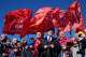 Russian Communist Party leader Gennady Zyuganov, center, speaks to journalists after laying flowers at the mausoleum of USSR founder Vladimir Lenin in Red Square, in Moscow, marking the 156th anniversary of his birth on Wednesday, April 22, 2026.