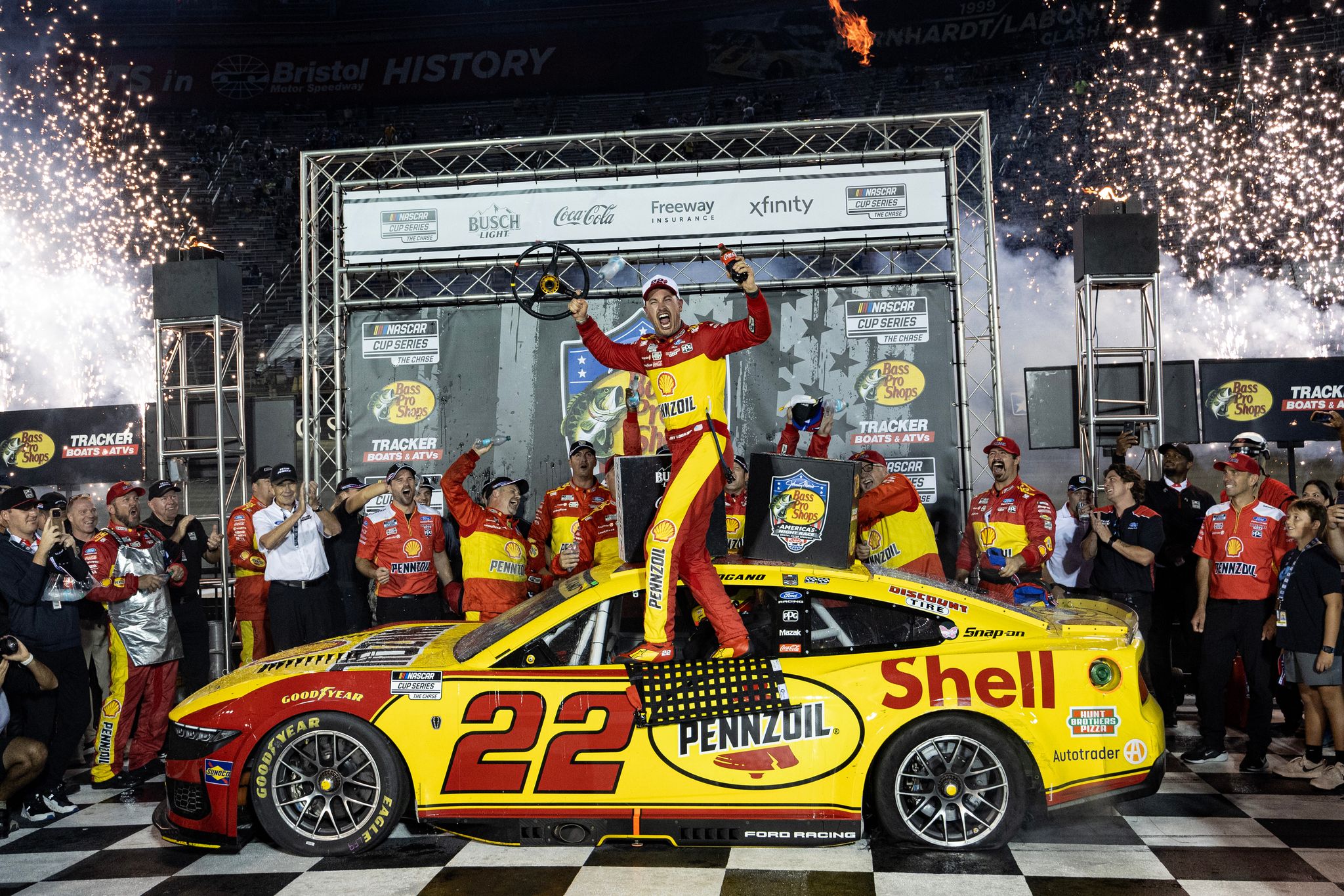 Joey Logano wins NASCAR race at Bristol as Carson Hocevar, Ryan Blaney ...