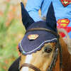 A horse and rider with a superhero theme at Newtown Bridle Lands Association's “Frost on the Pumpkin” Hunter Pace, 2019.