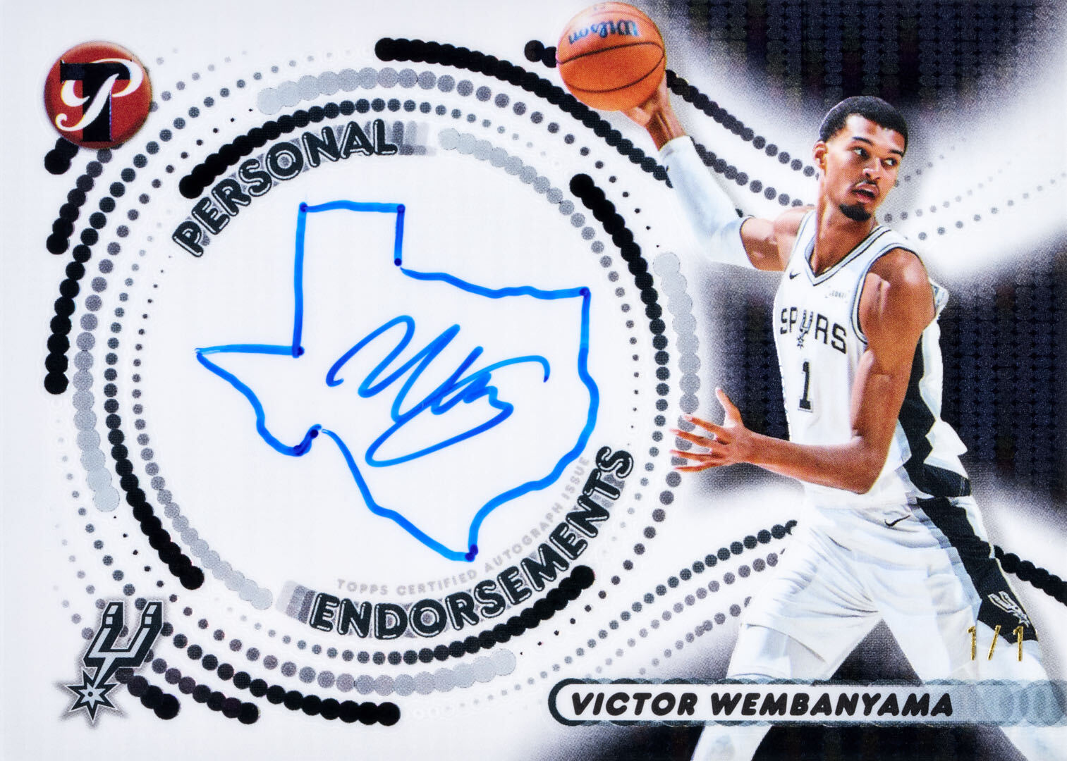 Victor Wembanyama zeichnet Texas auf neuer Topps-Autogrammkarte