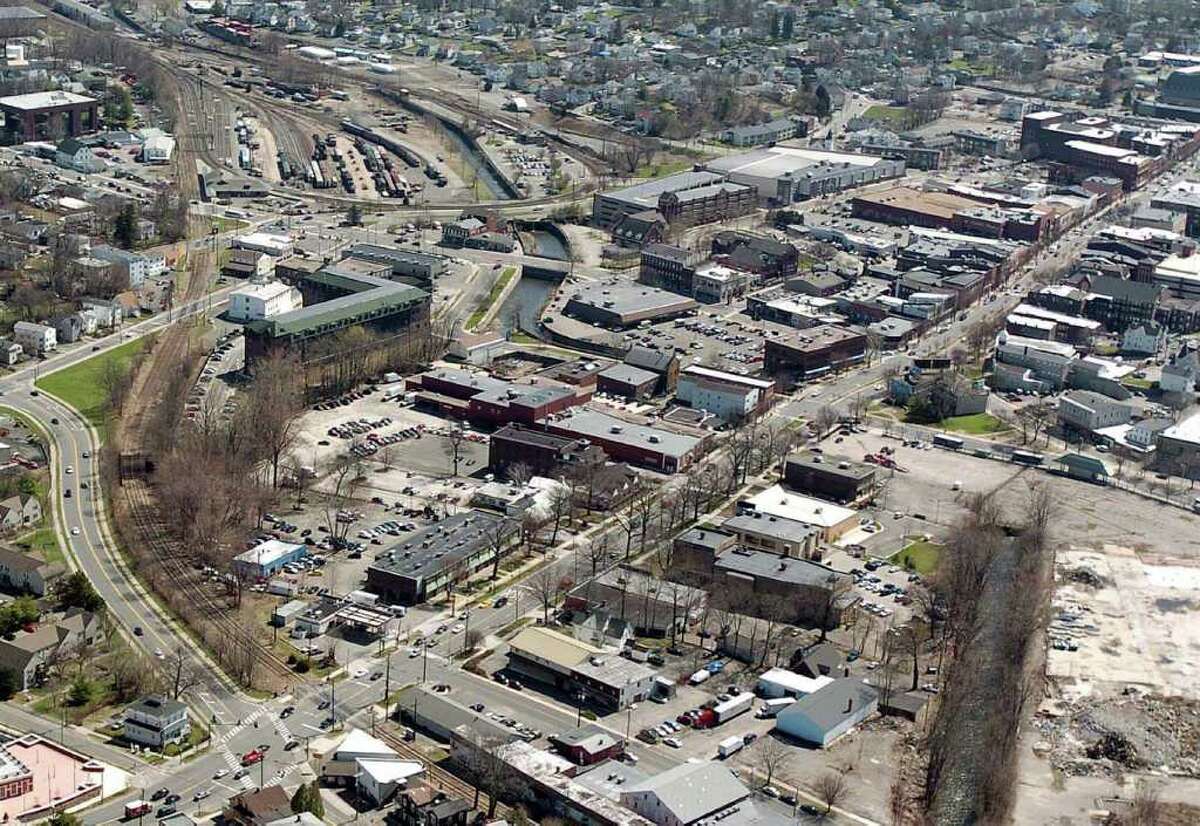 Downtown Danbury, photographed from the air.