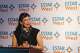 Former Councilwoman Ana Sandoval introduces herself as the first president and CEO of ESTAR West, a nonprofit supporting West Side businesses, during a news conference at the Guadalupe Latino Bookstore in San Antonio, Tuesday, Sept. 22, 2026.