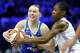 Dallas Wings guard Paige Bueckers drives to the basket against Valkyries guard Kaila Charles during the second half of Game 2 of their first-round playoff series on Wednesday at College Park Center in Arlington, Texas.