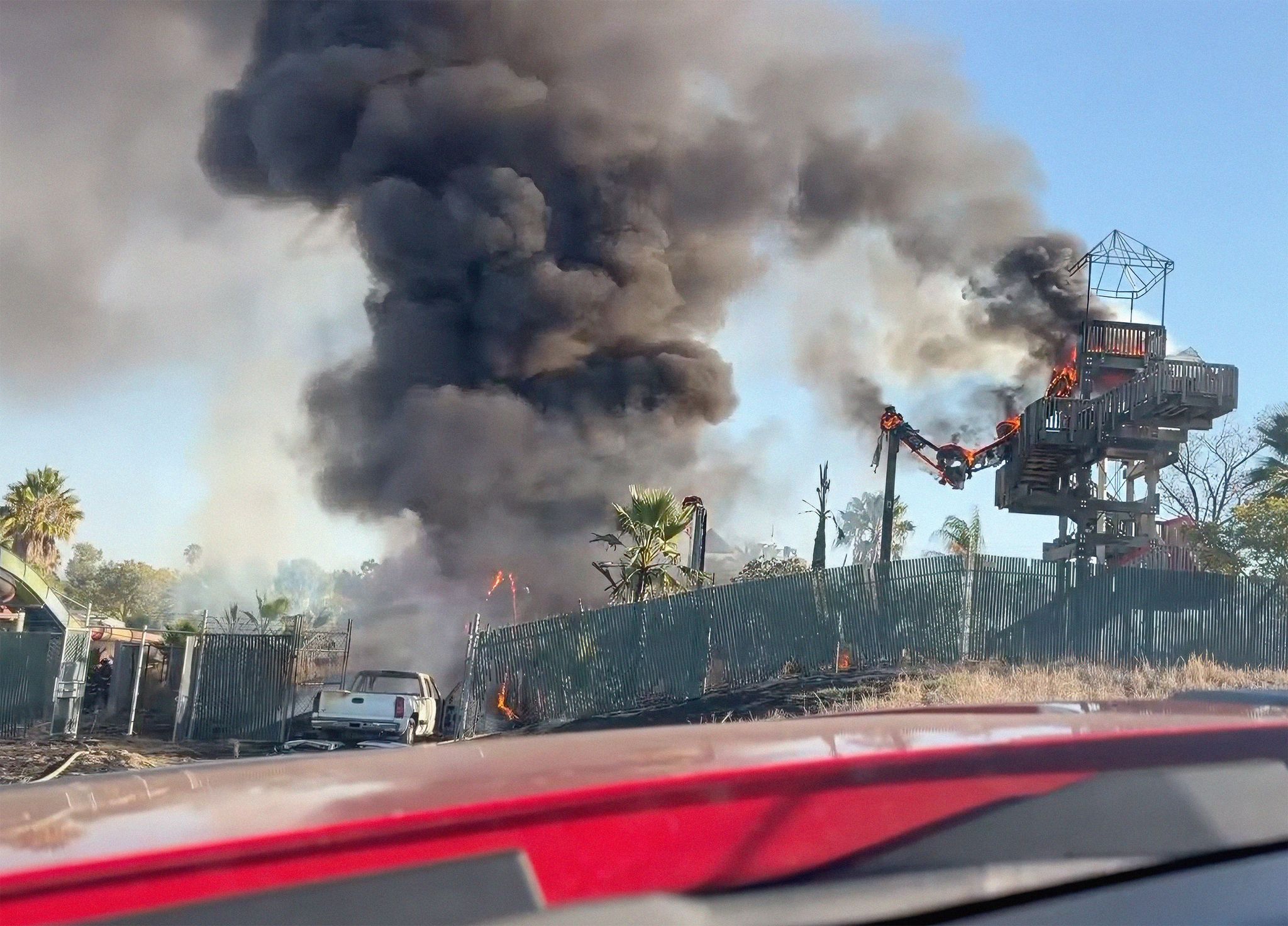 Truck crash fire sets slide ablaze at Bay Area water park