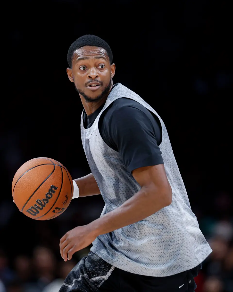 San Antonio Spurs’ De’Aaron Fox looks to make a pass during the Silver & Black Scrimmage at Frost Bank Center in San Antonio, Sunday, Oct. 4, 2026.