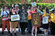 FILE: Disney employees rally outside the main entrance of Disneyland Resort in Anaheim, Calif., on July 17, 2024, ahead of a planned strike authorization vote.