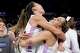 The Valkyries earn their spot in the WNBA Finals with an OT victory over the Aces and then face the Dream 5 Golden State Valkyries guard Kaitlyn Chen (2) and forward Gabby Williams (1) embrace after their team's victory against the Las Vegas Aces in Game 3 of the WNBA basketball semifinals, Friday, Oct. 9, 2026, in Las Vegas.