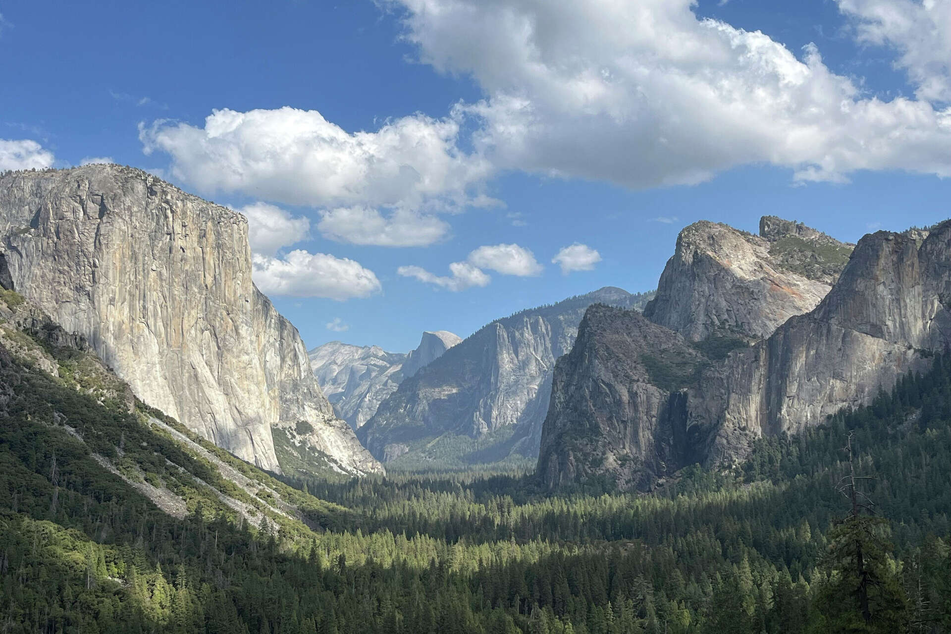 El Capitan, left, and Half Dome are seen from a vista in Yosemite National Park on Oct. 11.