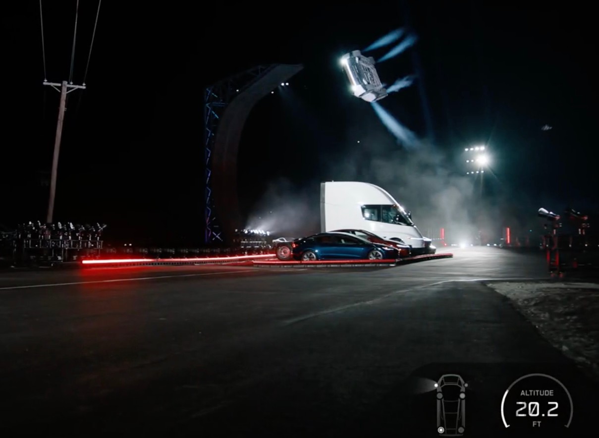 Tesla's new Roadster flew and drove upside down in Texas unveiling