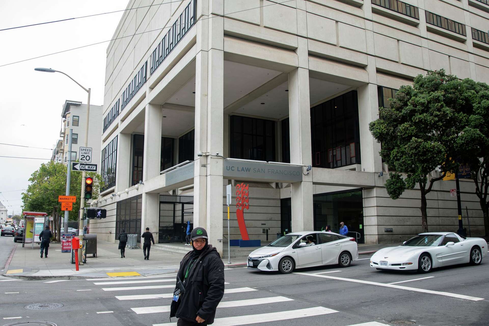 The main academic building of UC College of the Law, San Francisco sits at the intersection of Hyde and McAllister streets.