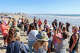Catherine Breed speaks to fans, family and media after swimming 900 miles along the California coast at Coronado Beach in Coronado, Calif., Monday, Oct. 19, 2026.