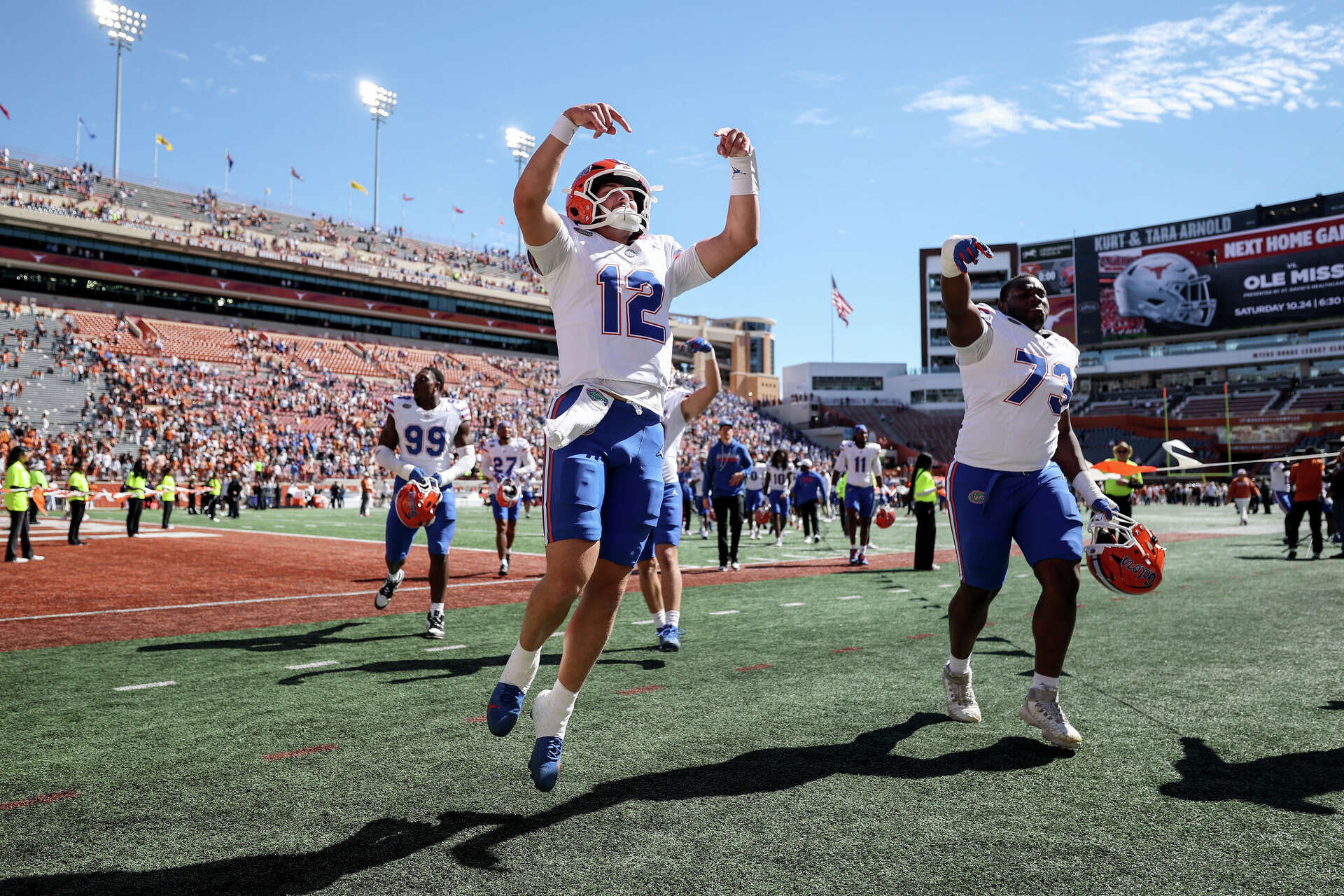 Florida players engaged in a postgame spat with a rowdy Texas football fan after Florida's 27-24 win in Austin on Saturday, Oct. 17, 2026.
