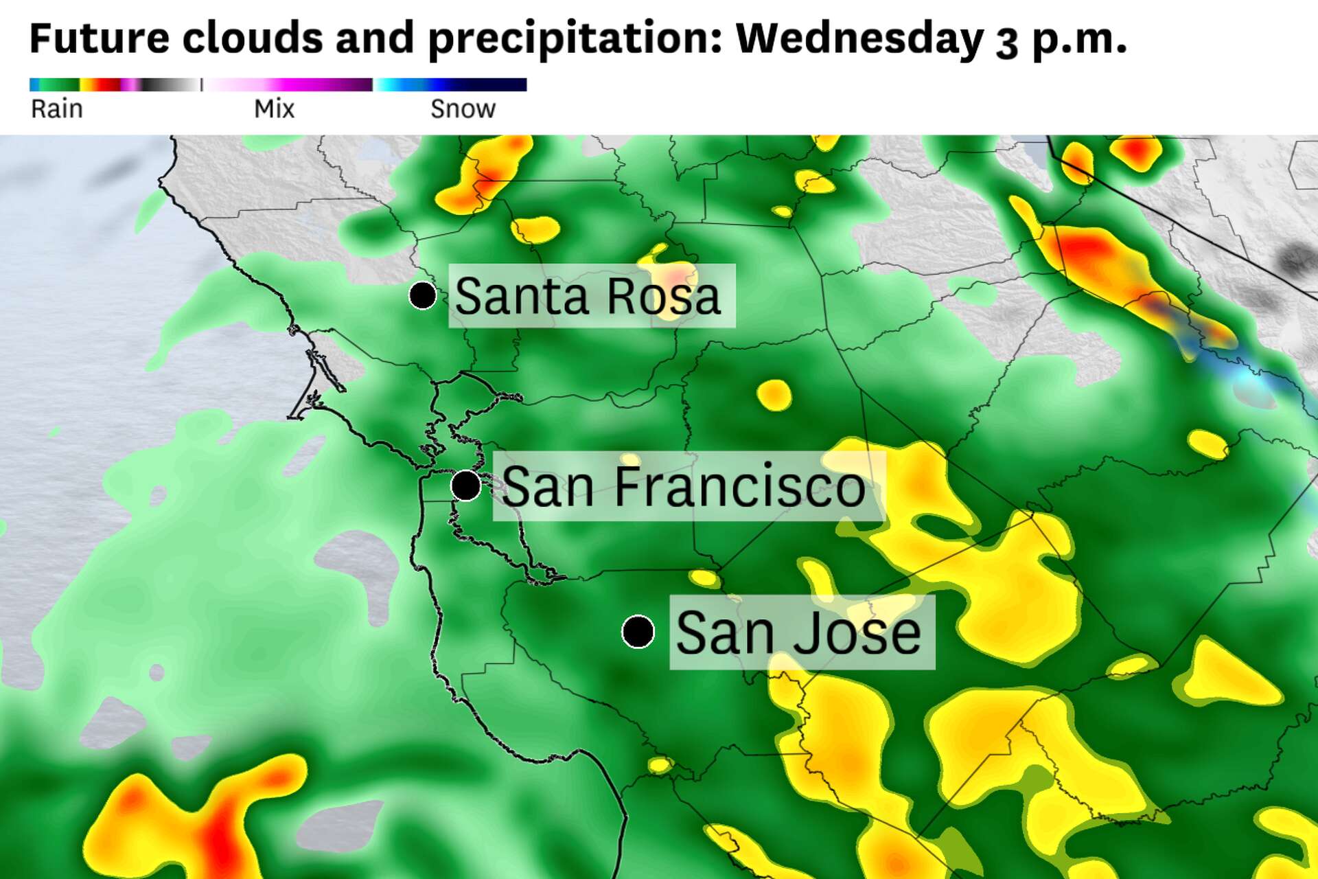A steady light rain is likely to overspread the region on Wednesday afternoon, persisting through the evening commute.