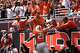 Miami running back Javian Mallory (21) celebrates with fans after scoring a touchdown during the first half of an NCAA college football game against Pittsburgh, Saturday, Oct. 24, 2026, in Miami Gardens, Fla.