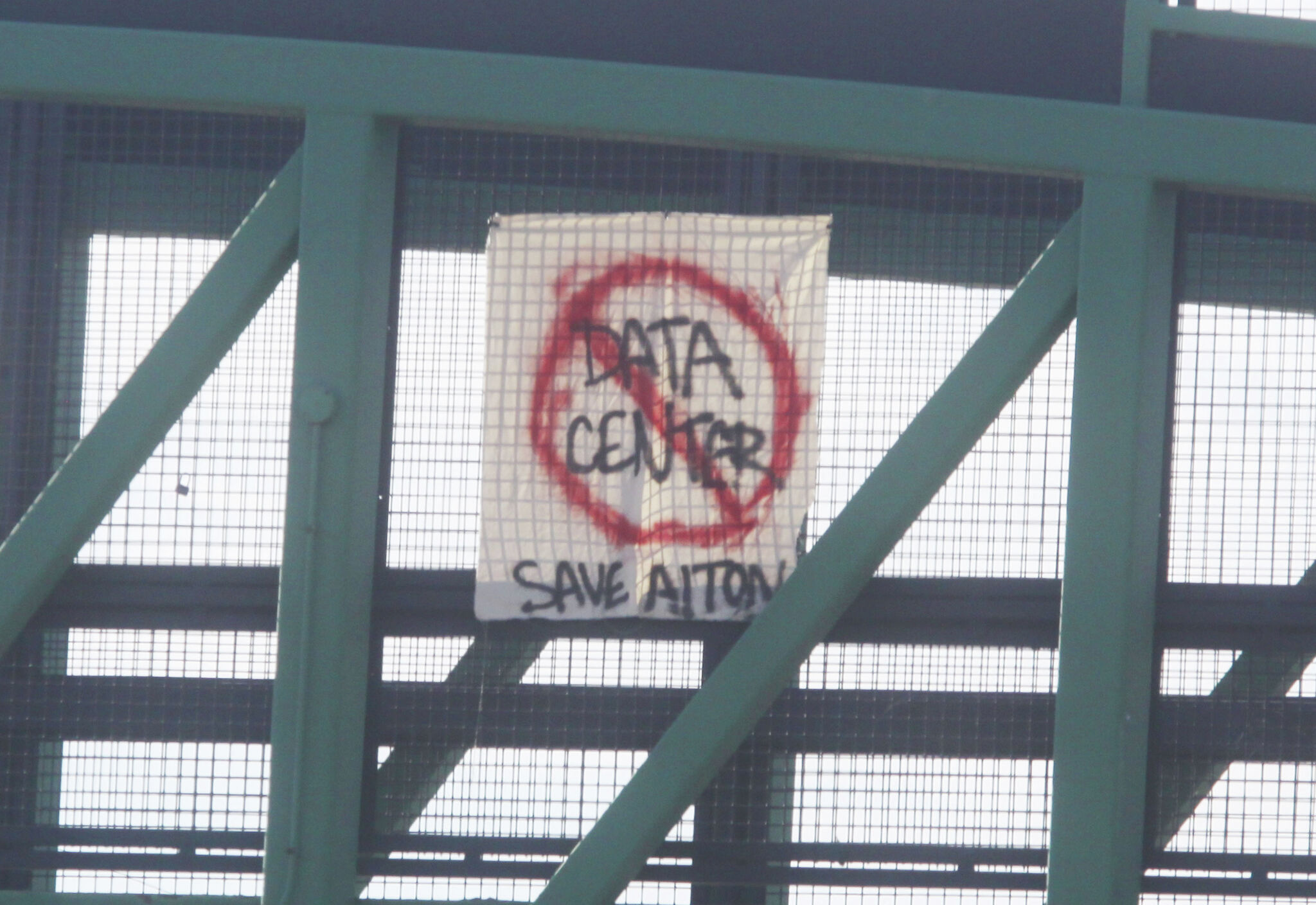 Sign in Alton opposes proposed data center on former Alton Steel site A message against data centers appears on an Alton walkway Staff Writer Oct 27, 2026