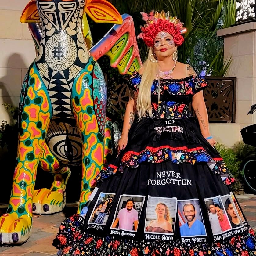 Texas woman's dress honoring ICE victims goes viral at Muertos Fest