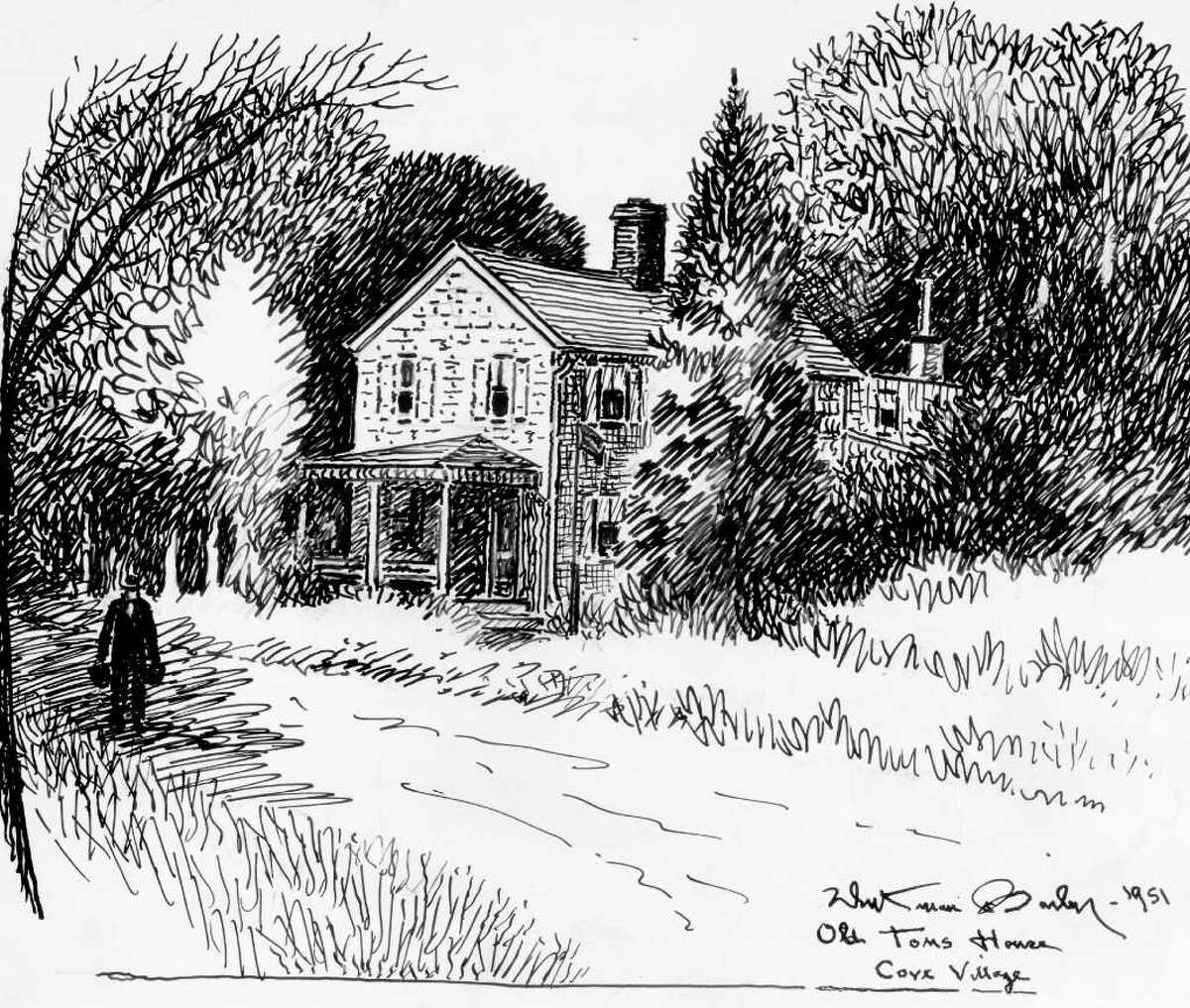 Sketch by Whitman Bailey originally published on Oct. 27, 1951. Old George Washington Toms house in Cove Village.