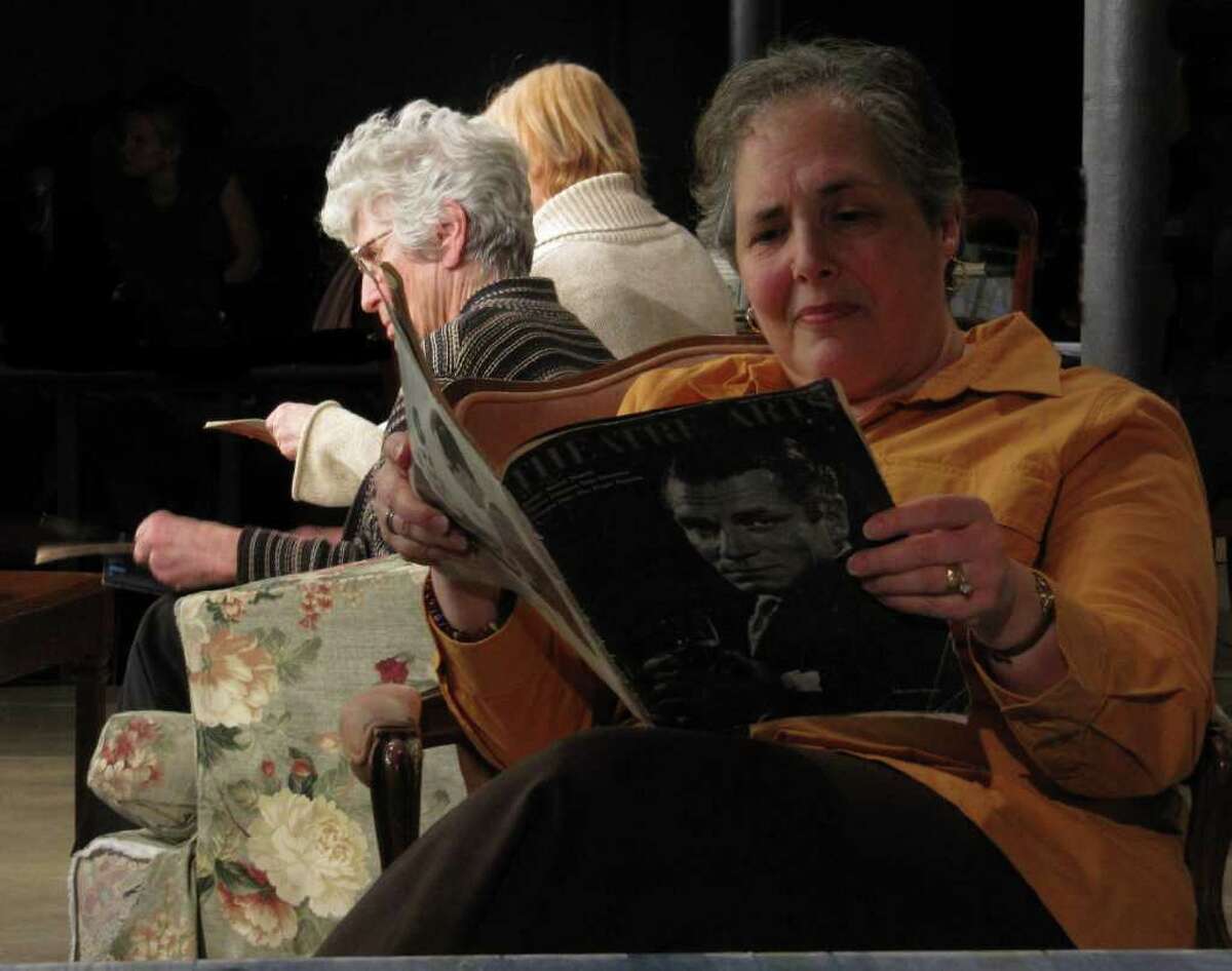 Pictured here is Norwalk actress Elayne Mordoff as a resident of the Wings, reading the local stage trade magazines to keep up on her old haunts. "Waiting in the Wings" opens Jan. 7 at Curtain Call's Dressing Room Theatre in Stamford.