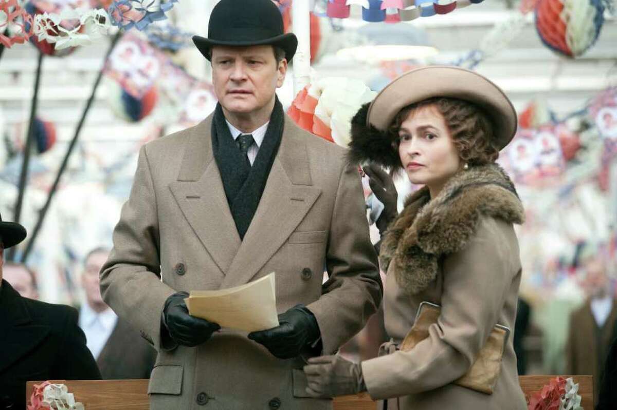 Colin Firth as King George VI and Helena Bonham Carter as his wife, Queen Elizabeth, in Tom Hooper's film THE KING'S SPEECH. (Laurie Sparham / The Weinstein Company)