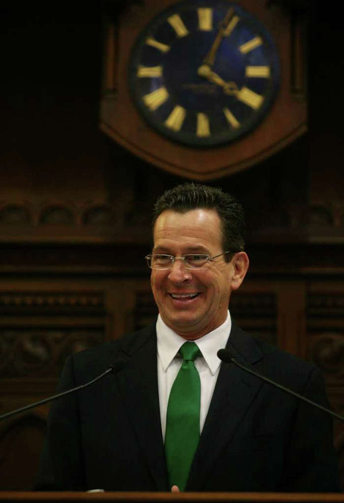 New Connecticut Governor Dannel Malloy addresses a joint session of the Connecticut General Assembly after his inauguration in Hartford on Wednesday, January 5, 2011.
