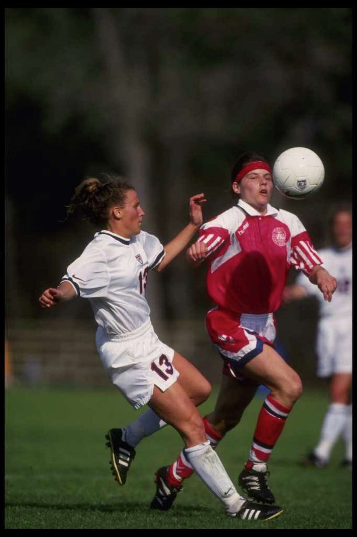 Aug 26, 2004; Athens, GREECE; U.S. Olympic soccer team members LINDSAY  TARPLEY (R) and JULIE FOUDY