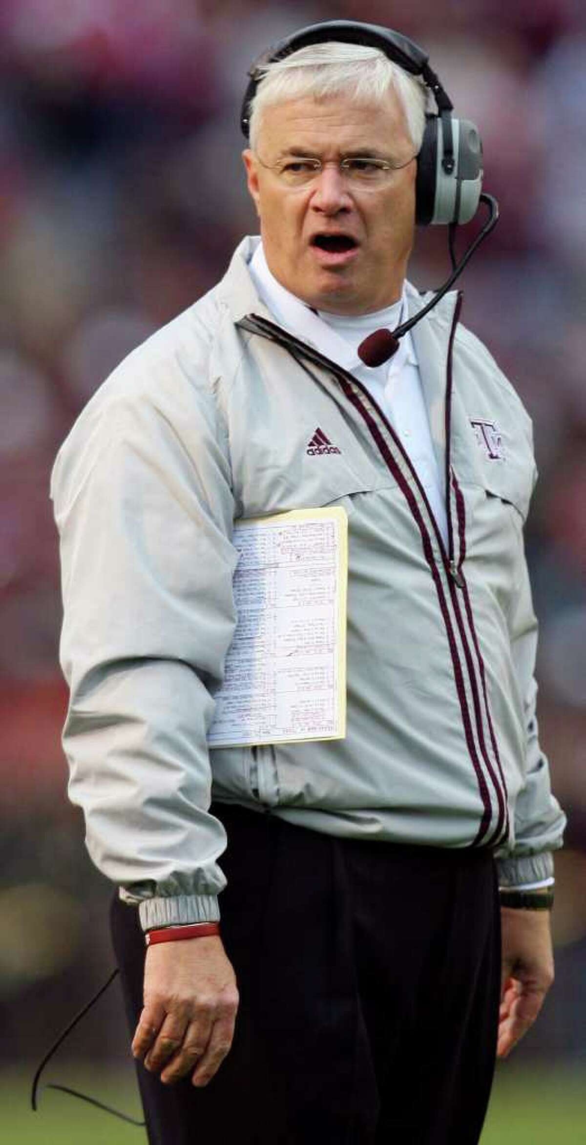 FOR SPORTS - Texas A&M's headcoach Dennis Franchione walks the sidelines during the game against Texas Friday Nov. 23, 2007 at Kyle Field in College Station, Tx. Texas A&M won 38-30.