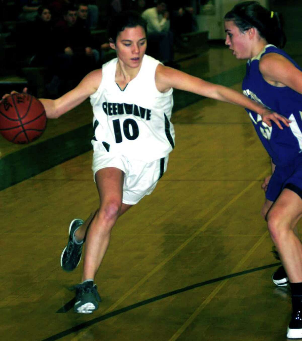 SPECTRUM/Tara Larkin of New Milford High School girls' basketball vs. Newtown, Jan. 5, 2011 at NMHS.