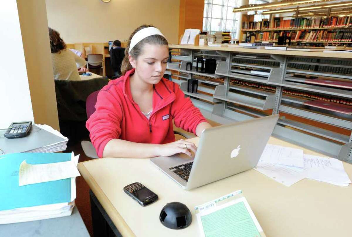 Taylor Stebbins, 17, a junior at Greenwich High School, studies for her mid-term exams at Greenwich Library, Thursday afternoon, Jan. 20, 2011.