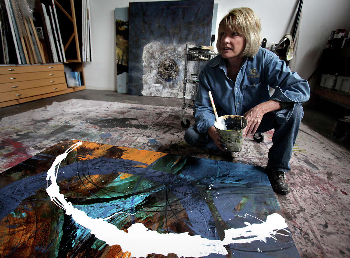 Abstract painter Sandy Whitby: "I don't know where the end is going to be, what a blank canvas will become. The fun for me is not knowing," she says. BOB OWEN / EXPRESS-NEWS