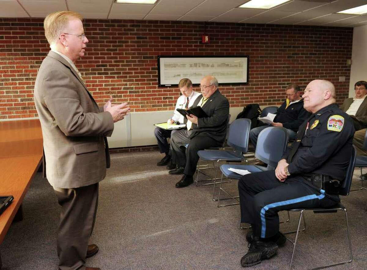 Mayor Mark Boughton called a press conference Monday to discuss the coming snow and ice storms. Photo taken Monday, January 31, 2011.