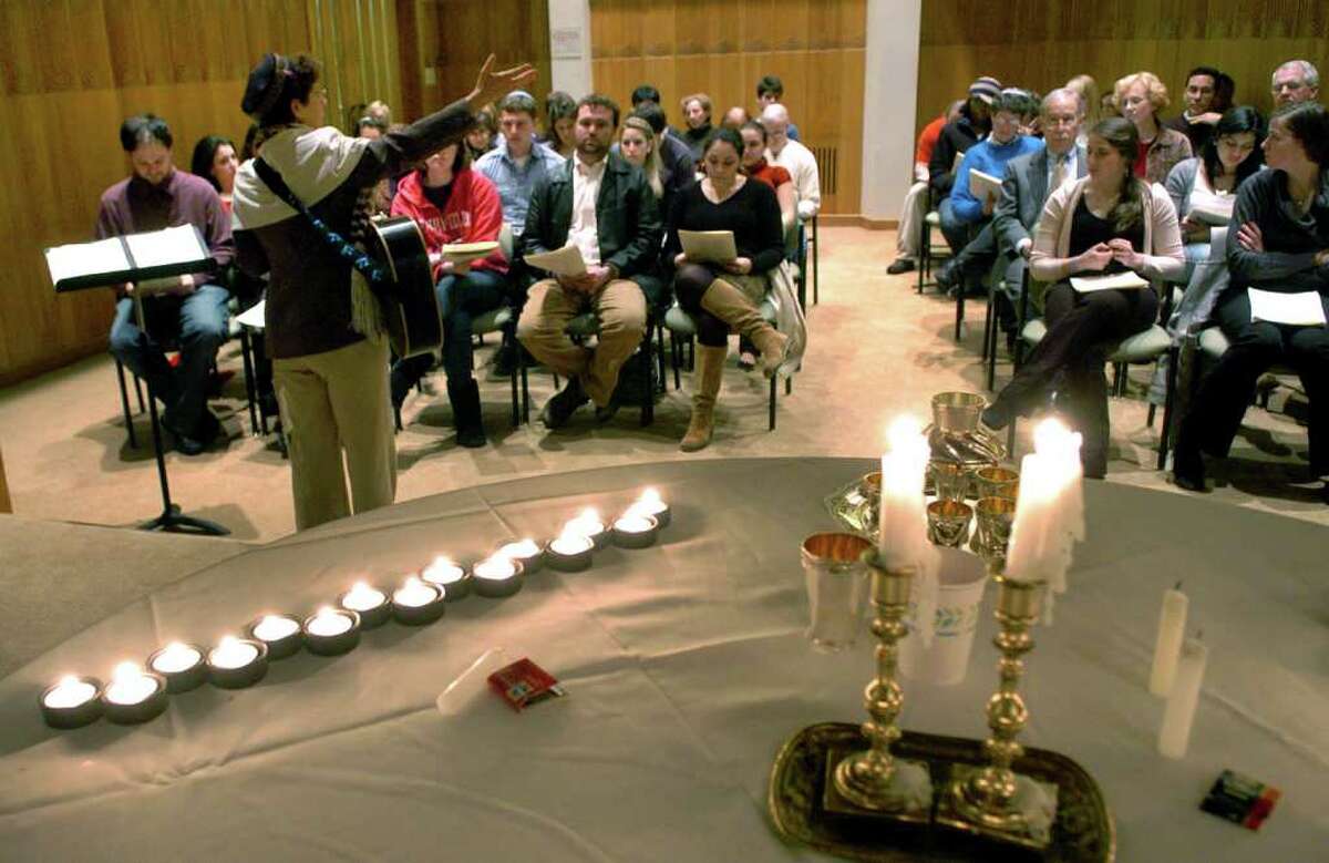 Rabbi Suri Krieger leads Fairfield University's first Kabbalat Shabbat service in the new interfaith prayer center in Fairfield, Conn. on Friday February 4, 2011.