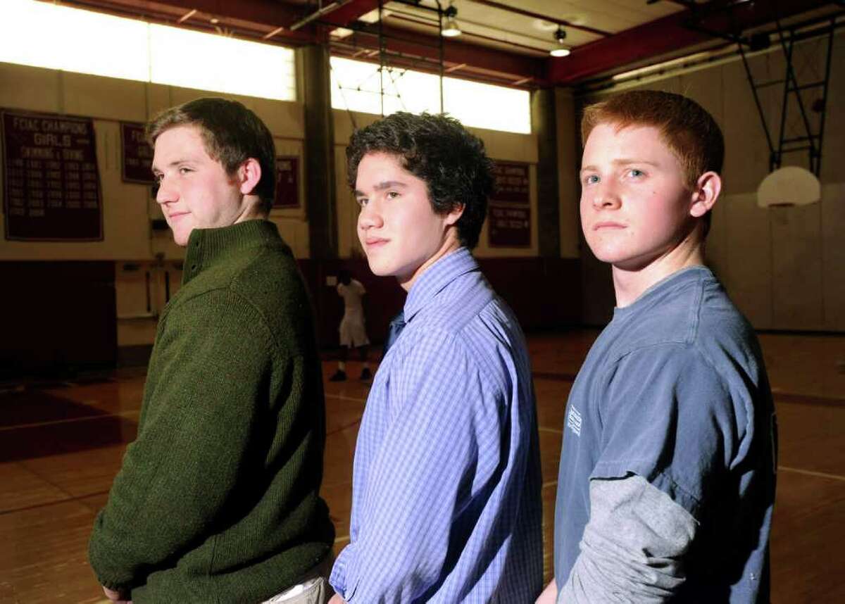 Greenwich High School seniors, from left, Francis Ambrogio, 18, Michael Dustin, 17, and Patrick Robben, 18, posed in the Greenwich High School gym, Tuesday afternoon, Feb. 8, 2011. All three seniors were accepted to and will be attending the U.S. Military Academy at West Point, N.Y.