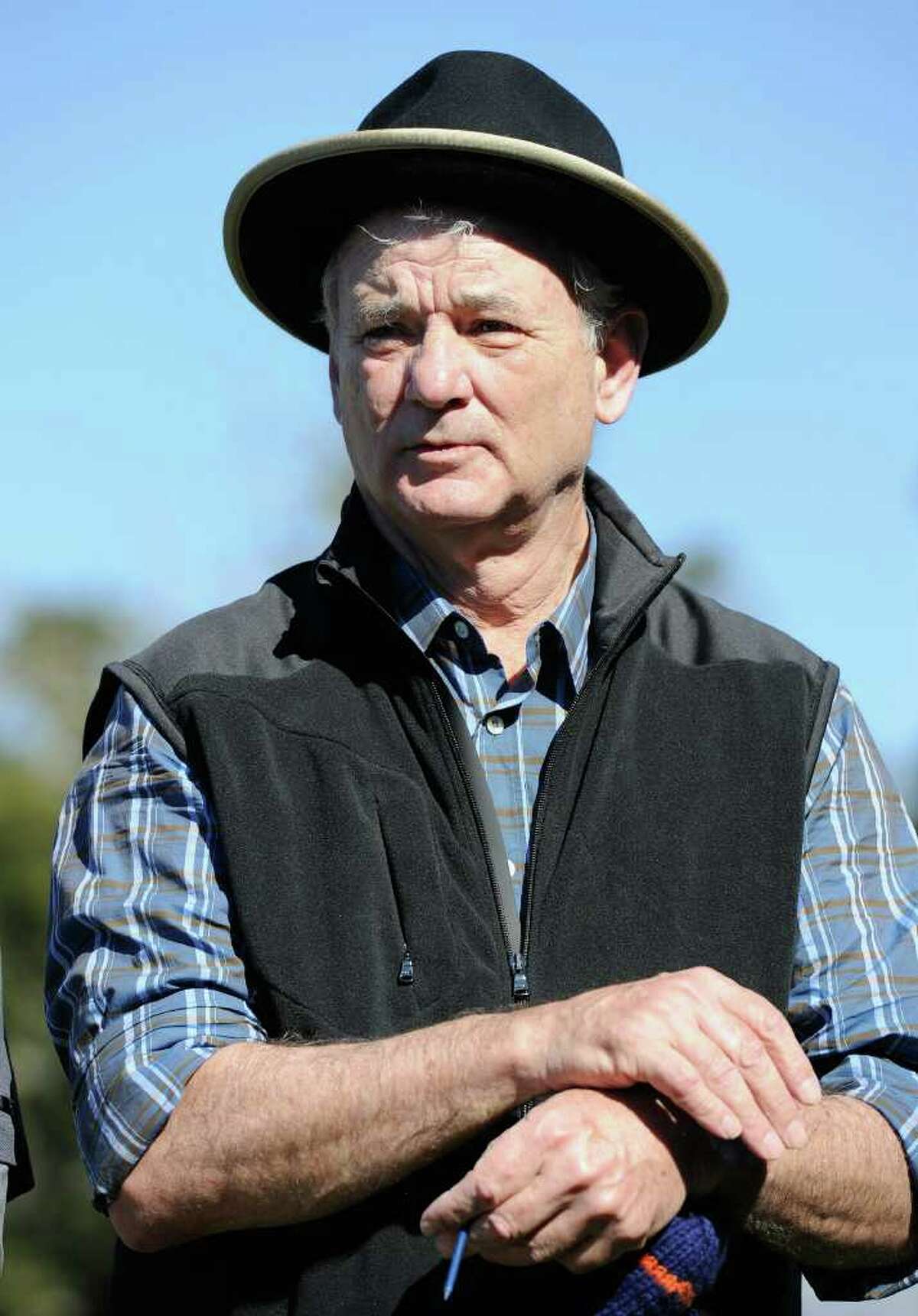 PEBBLE BEACH, CA - FEBRUARY 09: Actor Bill Murray ponders a shot during the 3M Celebrity Challenge at the AT&T Pebble Beach National Pro-Am at Pebble Beach Golf Links on February 9, 2011 in Pebble Beach, California. (Photo by Stuart Franklin/Getty Images)