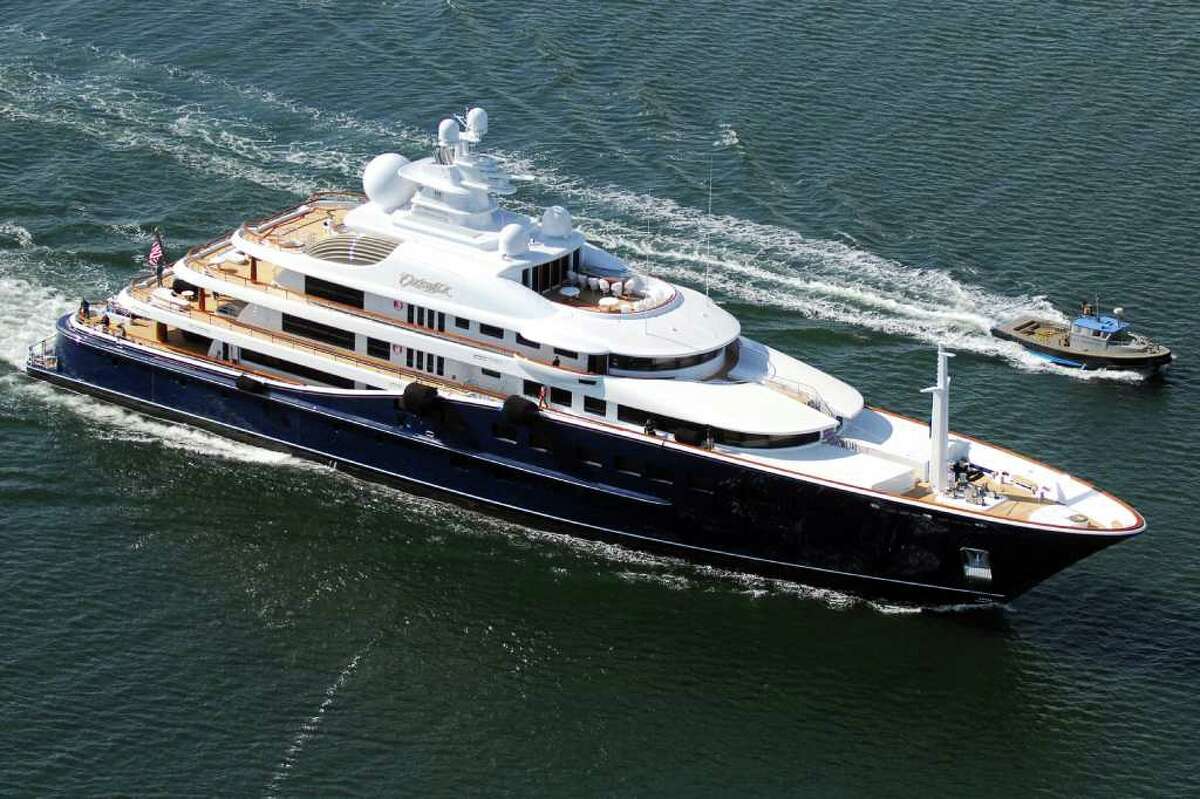 Cakewalk, a 281 foot luxury yatch built by Derecktor Shipyards in Bridgeport, Conn. undergoes sea trials on Long Island Sound in this file photo. At a time of a 3.4 billion state deficit, state Senator Scott Frantz of Greenwich has proposed eliminating the luxury tax on yachts.