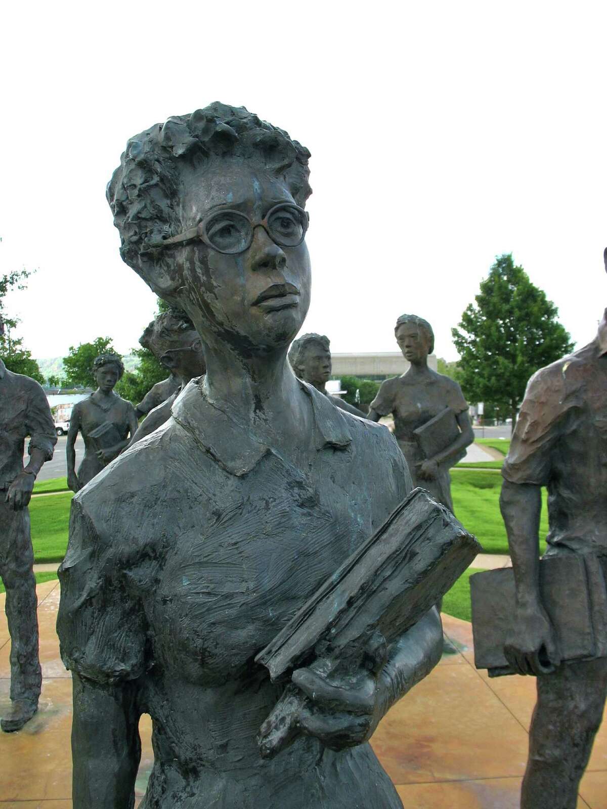 "Testimony," a bronze sculpture of the Little Rock Nine, on the grounds of the Arkansas State Capitol.