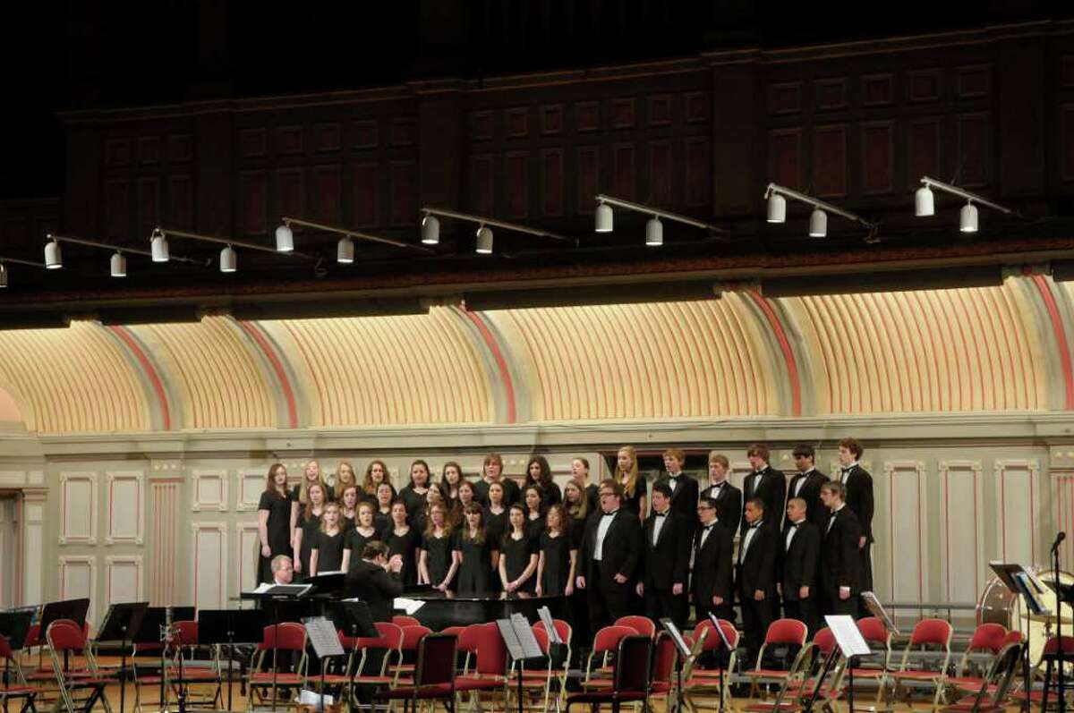 Members of the Saratoga Springs High School Choraliers perform at the Troy Savings Bank Music Hall during the 11th Annual High School Choral Festival in Troy, NY, on Sunday, Feb. 13, 2011. Singing groups from area high schools, along with the Empire State Youth Orchestra and Albany Pro Musica performed at the event. (Paul Buckowski / Times Union)