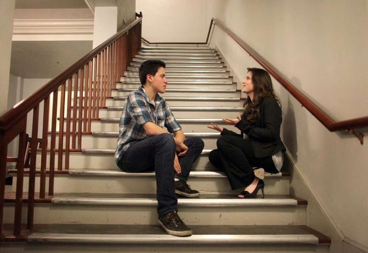 University of Washington student Brandon Johnson and Emily Warfel practice skills they learned during a session of Flirting 101, a course offered by the University of Washington Experimental College.