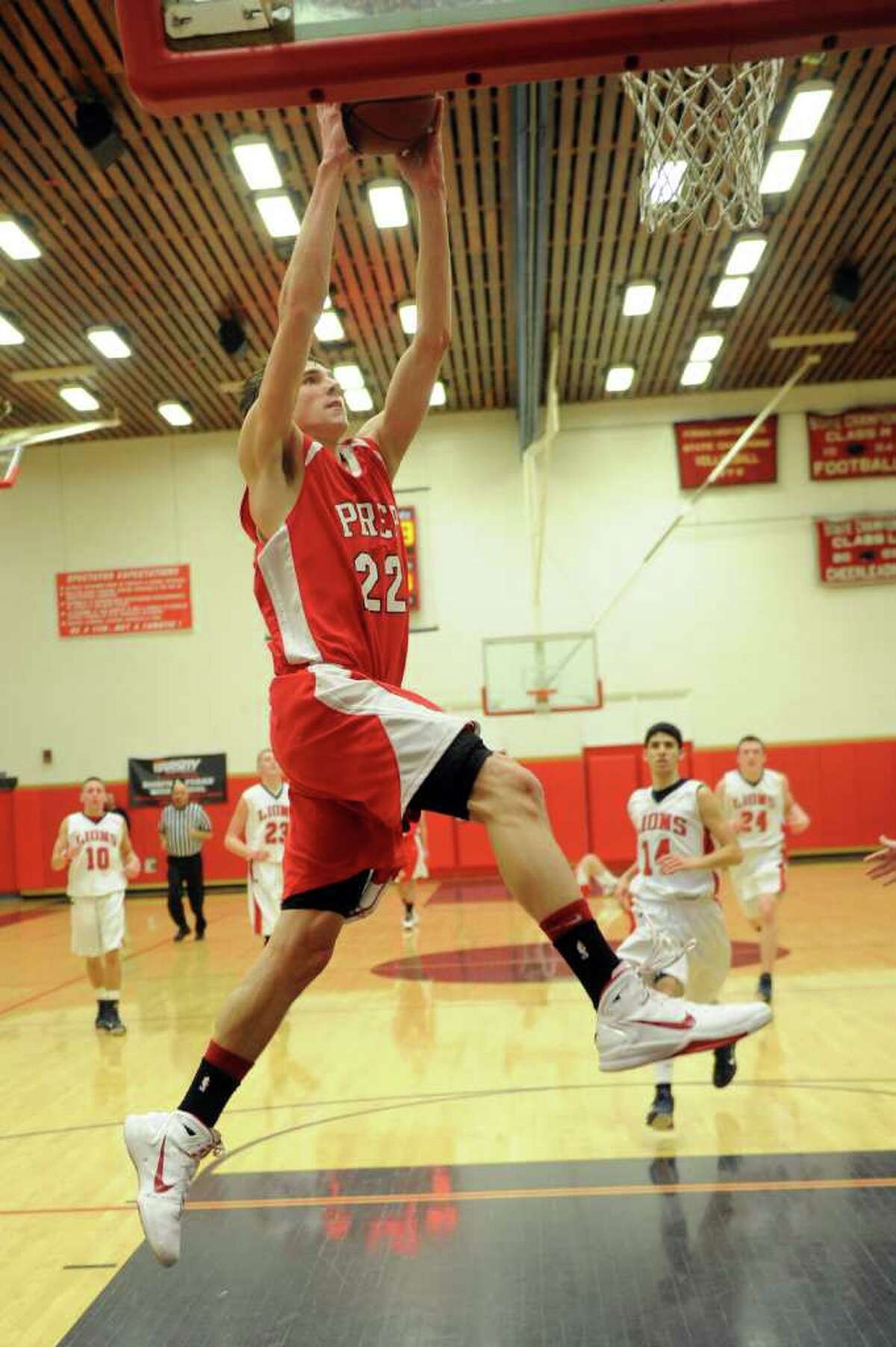 Fairfield Prep's Terry Tarpey takes a shot during Tuesday's game at Foran High School in Milford on February 15, 2011.