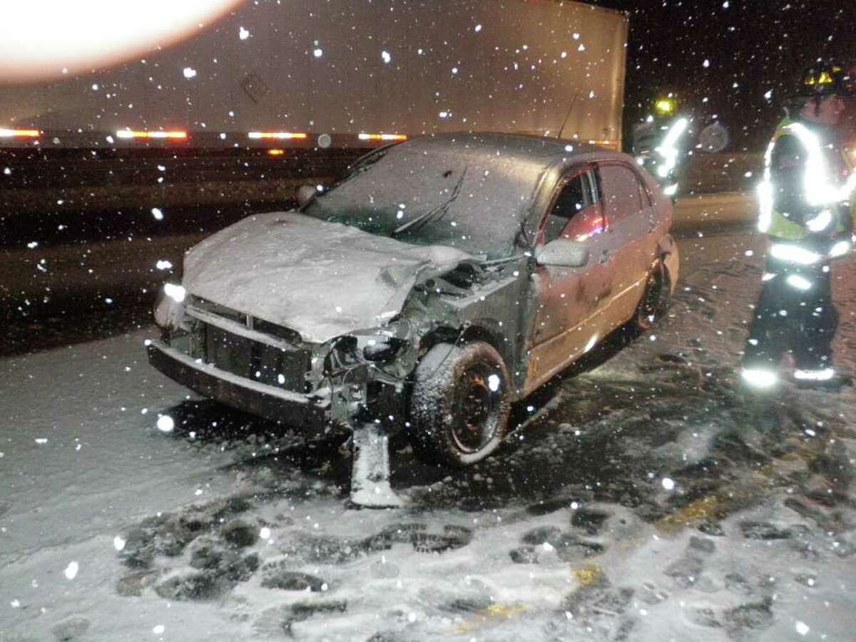 A 5-year-old child suffered a head injury when a tractor-trailer and a car driven by his mother collided on Interstate 95 in Westport as snow began falling early Monday.