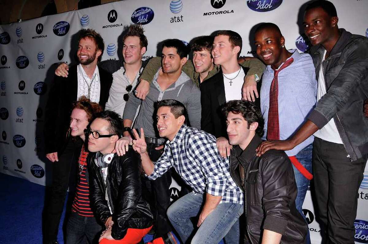HOLLYWOOD, CA - FEBRUARY 24: (Clockwise, from top left) "American Idol" 2011 contestants Paul McDonald, James Durbin, Jovany Barreto, Timothy Halperin, Scotty McCreery, Jacob Lusk, Jordan Dorsey, Robbie Rosen, Stefano Langone, Clint Gamboa and Brett Loewenstern arrive at Idol Prom: The "American Idol" Season Ten Top 24 Debut event at the Roosevelt Hotel on February 24, 2011 in Hollywood, California. (Photo by Michael Tullberg/Getty Images) *** Local Caption *** Jovany Barreto;Timothy Halperin;Brett Loewenstern;Clint Gamboa
