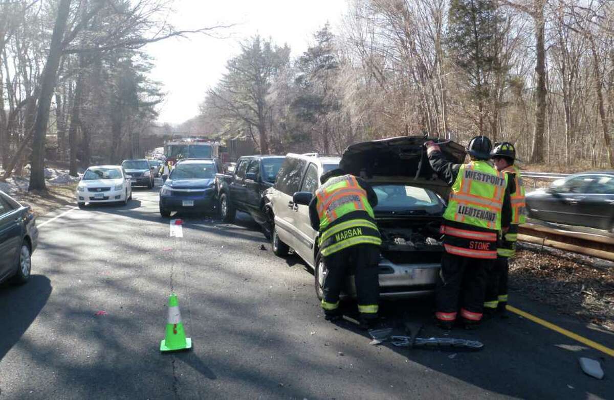 Two injured in 4-car Merritt crash in Westport