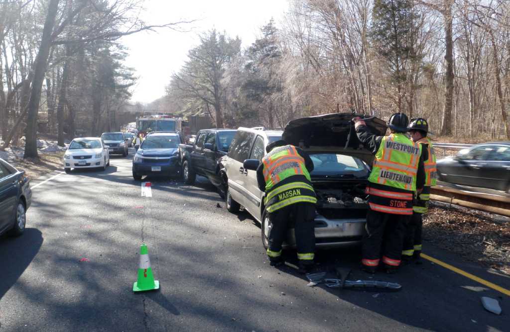 Two injured in 4car Merritt crash in Westport