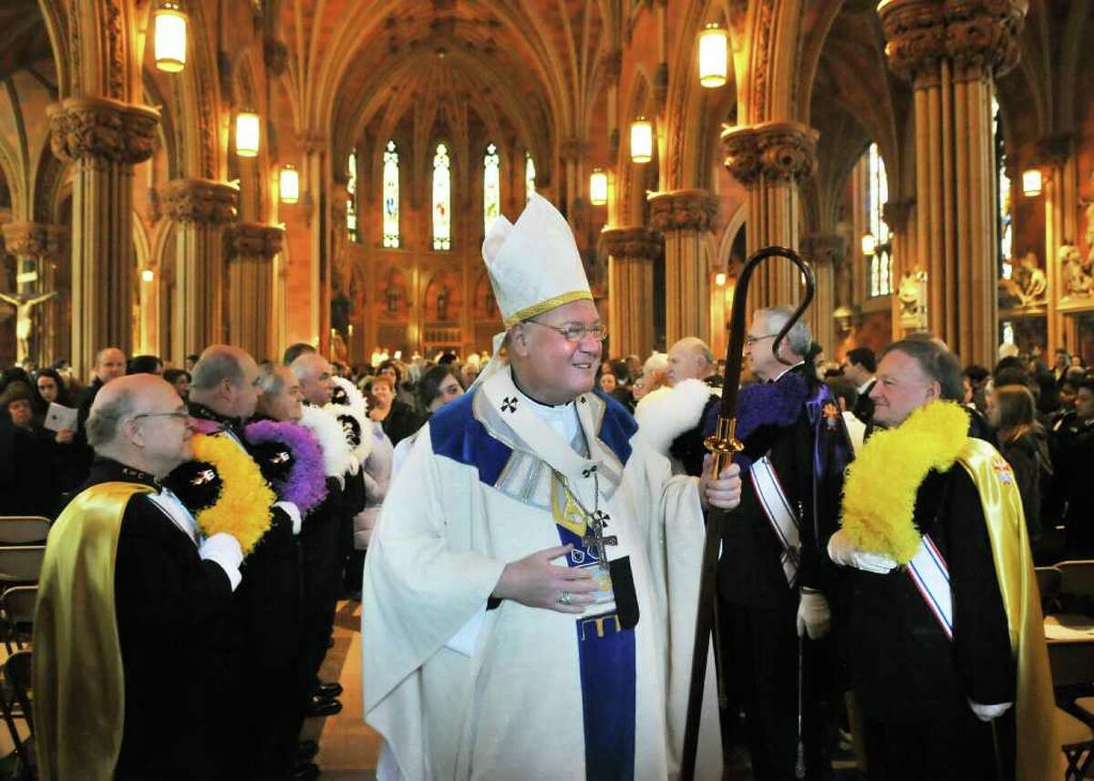 Archbishop Timothy M. Dolan of New York (center) during a Mass with other NYS Bishops at the Cathedral of the Immaculate Conception in Albany Tuesday morning March 8, 2011. (John Carl D'Annibale / Times Union)