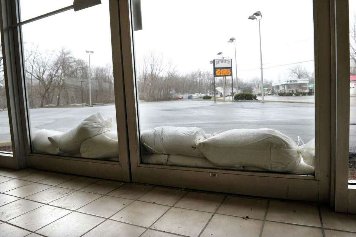 Southworth Sales & Service on Route 7 in New Milford, placed sandbags at all of it's doors in anticipation of flooding. It also moved all cars from the parking lot and office furniture, computers. Photo taken Thursday, March 10, 2011.