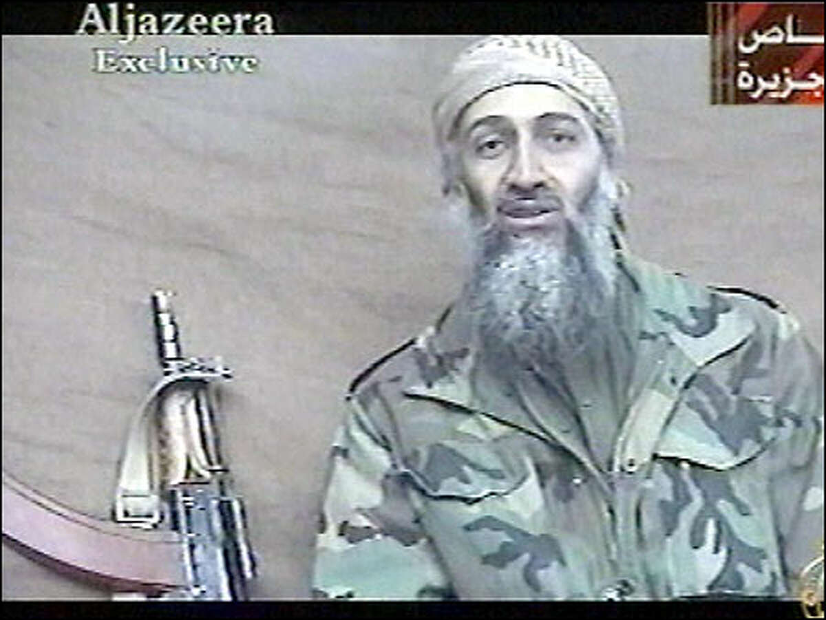 In this image made from a video broadcast by al-Jazeera TV yesterday, Osama bin Laden speaks from an undisclosed location.