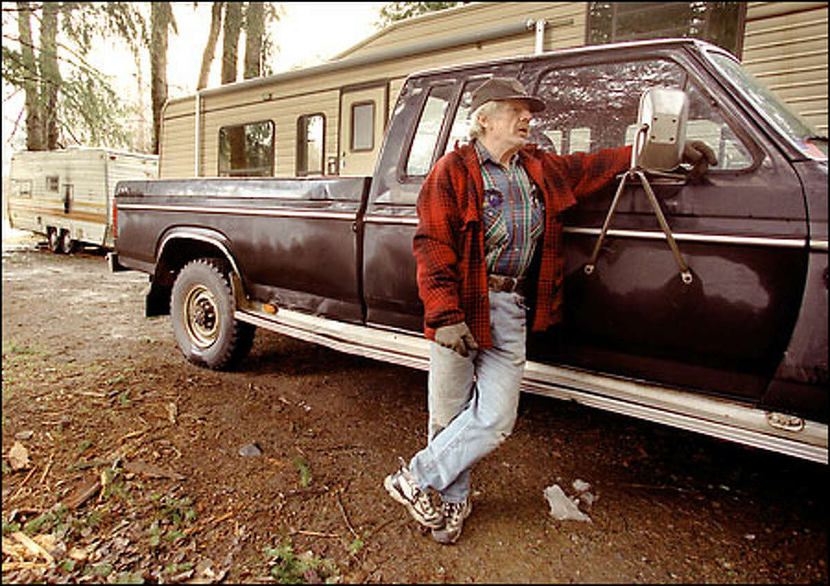 Former log-truck driver Jerry Trussell at the campsite where he lives.